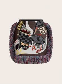 Slaydiva 女士印花流苏包臀复古休闲时尚迷你裙 - 彩色 - 查看 1