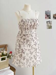 Soleia Große Größen Damen Boho Blume Muster gerafftes Urlaubskleid/Abschlussfeier/Schulanfang Lässig Kleid, geeignet für Herbst, für Sommer - Schwarz und Weiss - Übersicht 7
