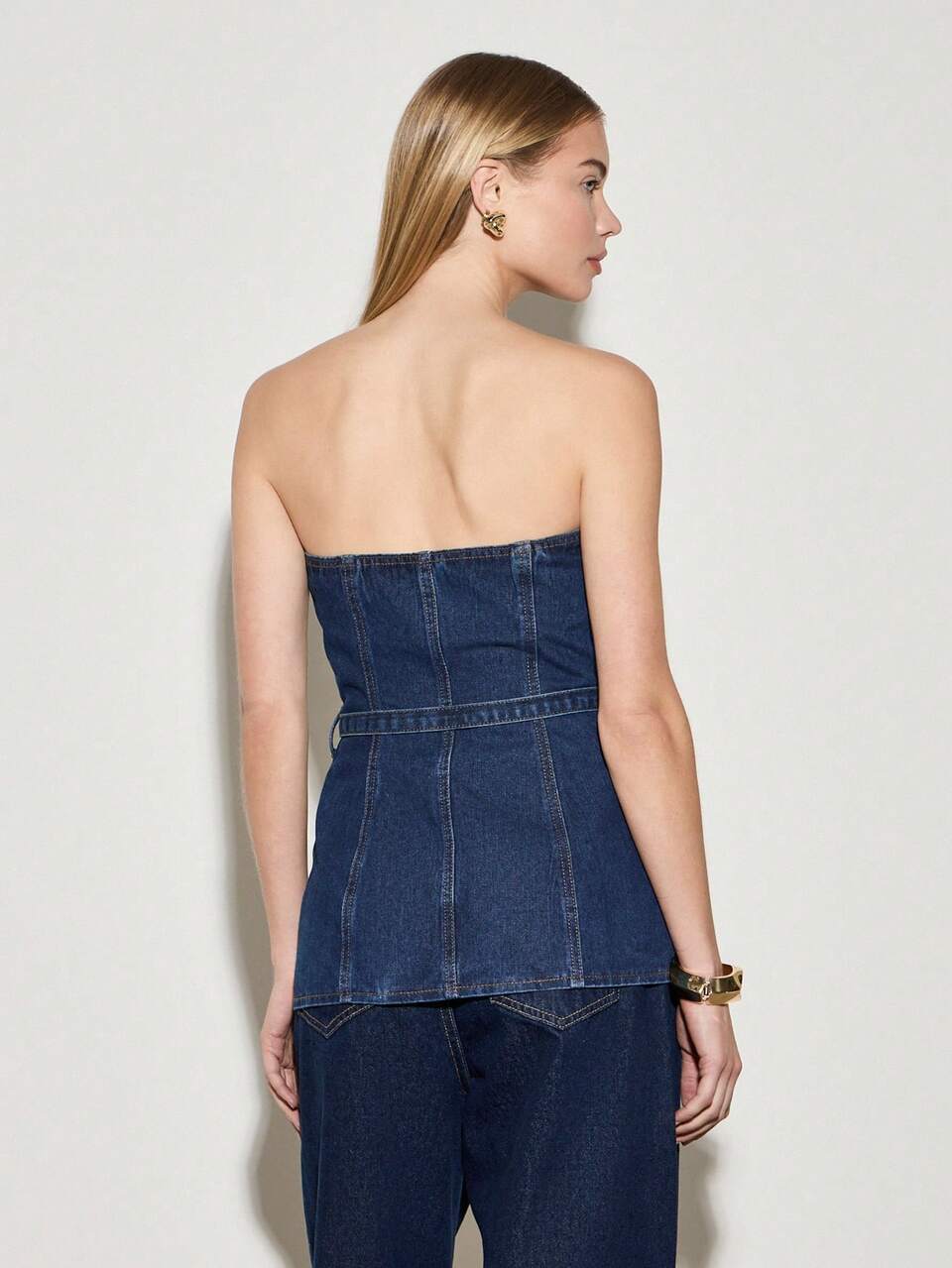 Corset-Inspired Strapless Denim Bandeau Top