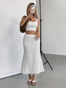 SHEIN Essnce Falda de mujer de unicolor con volantes multicapa - Blanco - Ver 1