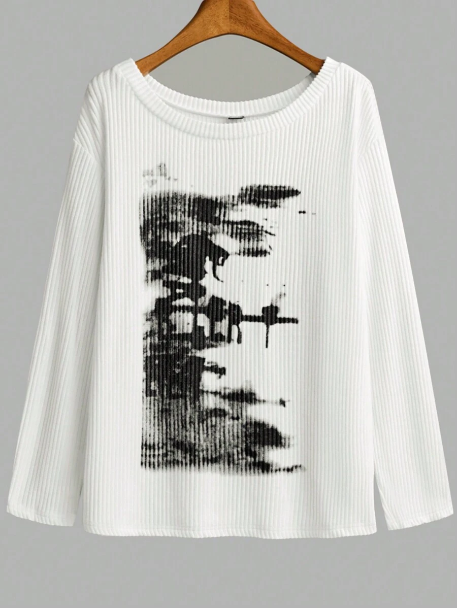 SHEIN LUNE Women Tie Dye Print Casual Loose Long Sleeve T-Shirt Fall Cloth For Women - White - View 1