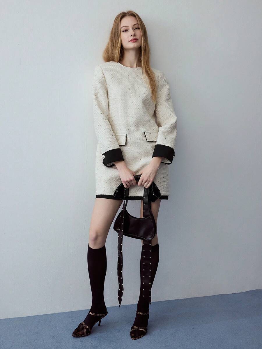 MOTF STUDIO TWEED CONTRAST BINDING DRESS