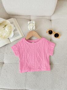 SHEIN Leap Crew 女婴超大休闲圆领短袖T恤，纹理面料