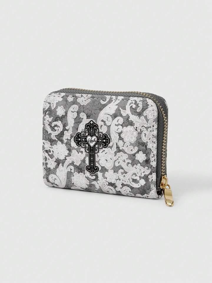 Goth 1pc Black White Heart Cross Minimalist Zipper Coin Purse For Women  Wallet Mini Wallet Purse Wallet Small Wallet