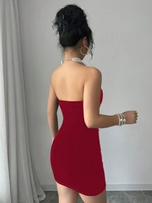 Elenzga Black Strapless Pearl Waist Velvet Material Elegant Romantic Women's Dress