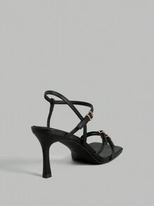 Ontre Women's Fashion Striped Personalized Office Commute High Heel Sandals Spring Shoes Spring Break Easter Prom Heels For Christmas - Black - View 3