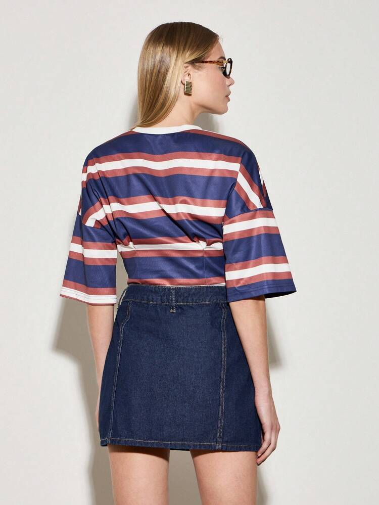 Raw Indigo A-Line Mini Denim Skirt With On Front