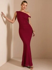 SHEIN BAE 优雅女士斜不对称下摆连衣裙，外出装，适合日常穿着，约会，旅行，派对和俱乐部，万圣节服装女士纯色性感无袖连衣裙，白色连衣裙，度假连衣裙，毕业和返校连衣裙，婚礼伴娘礼服，春夏无袖纯色简约性感颈部修身，黑色连衣裙，约会夜礼服，伴娘迷你连衣裙，优雅小黑裙，春夏女士纯色性感无袖连衣裙，白色连衣裙，度假连衣裙，毕业和返校连衣裙，婚礼伴娘礼服，春夏勃艮第酒红色紫色长裙，露背 - 紅色 - 查看 3