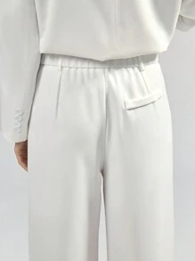 Ontre Modern Urban Style Two-Tone Design White Suit Pants, Daily Casual Tailored Thin Side Stripe White Dress Pants For Women - White - View 6