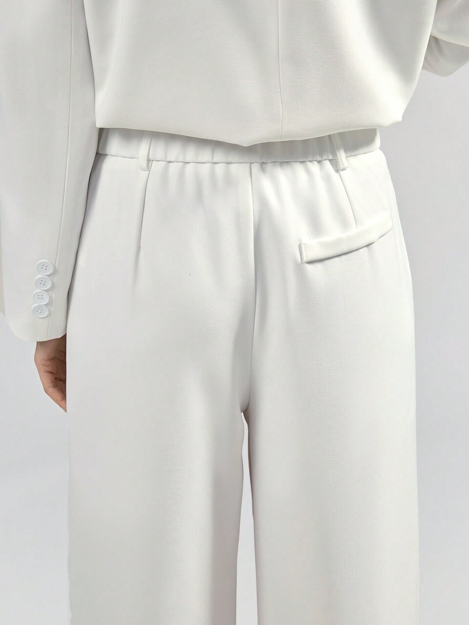 Modern Urban Style Two-Tone Design White Suit Pants, Daily Casual Tailored Thin Side Stripe White Dress Pants For Women