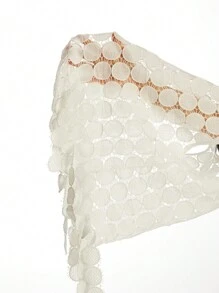 SHEIN Swim Women's Solid White Hollow Wave Trim Asymmetrical Tassel Hem Round Neck Sleeveless Dress Cover-Up, Romantic & Elegant For Festival, Beach, Holiday - White - View 7