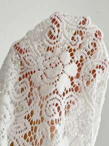 SHEIN EZwear Quần ống đứng buộc eo ren hoa cho nữ - trắng - Xem 5