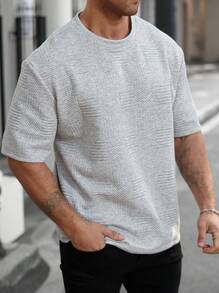 Manfinity Homme Áo thun nam tay ngắn cổ tròn màu trơn cỡ lớn thường ngày - Xám - Xem 5