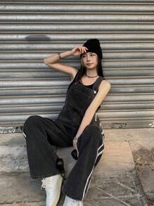 DAZY Women Casual Distressed Wash Denim Bib Overall Pants And Jumpsuit, Back To School Clothes Fall,Winter - Grey - View 5