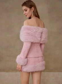 MOTF Soiréza 羊毛粗花呢撞色毛绒饰边夹克 - 粉色 - 查看 4