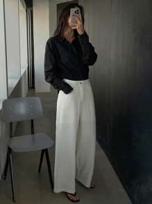 DAZY Damen Gerade Hose, unifarbig, strukturierter Stoff, geeignet für Frühling und Sommer