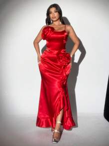 Viva Relle Plus Size Sexy Romantic Tube Top With 3D Flower Decor, 2pcs Set - Red - View 5