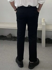 DAZY Herren schwarze einfarbige Anzughose mit geradem Bein, Businesskleidung für den Herbst - Schwarz - Übersicht 2