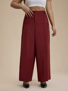 Forever 21 Plus Size Plain Pocket Straight-Leg Casual Pants, Everyday Wear - Burgundy - View 6