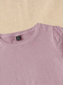 Rusticease Women's Schiffy Sleeve Solid Color T-Shirt - Dusty Purple - View 5