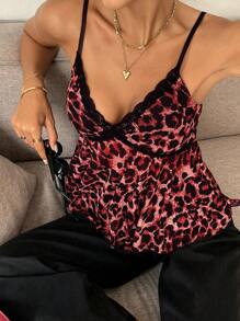 SHEIN Frenchy 女士时尚豹纹蕾丝边吊带背心