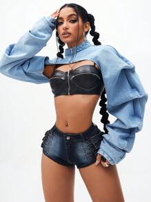 Jeanoix 性感嘻哈派对女式牛仔夹克 - 藍色 - 查看 4