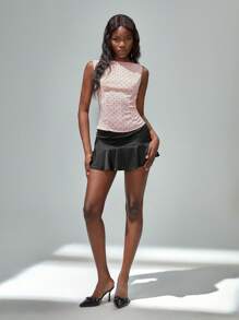 Flirla 复古时尚粉色波尔卡圆点印花无袖女式背心，春节 - 粉色 - 查看 3