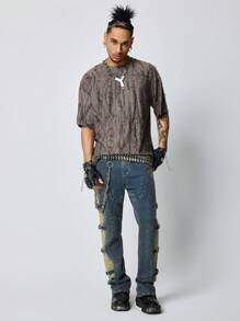 ROMWE MEN Street Life Men's Patchwork Pocket Skinny Fit Jeans - Bronze - View 5