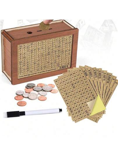 1 szt. Kreatywny drewniany skarbonka, drewniane rękodzieło, artykuły gospodarstwa domowego, rustykalny drewniany numerowany skarbonka z licznikiem monet, skarbonka, artykuły biurowe na biurko