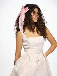 MISSGUIDED 优雅修身喇叭迷你连衣裙方领锦缎粉色珍珠婚礼宾客春夏特殊场合派对百褶裙