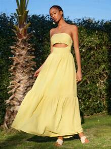 Travachic Vestido elegante de unicolor con diseño calado