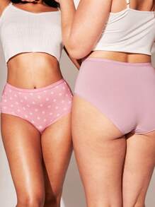 LUVLETTE Plus 3-Pack Airy Soft Cotton Basic Patterned High-Waist Lingerie Women Underwear Briefs-Pink - Multicolor - View 10