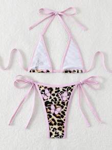 Swim SXY Summer Women Leopard Print & Butterfly Halter Neck Sexy Bikini Set