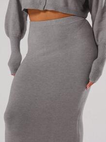 MUSERA Casual Knitted Maxi Skirt For Brunch - Light Grey - View 5