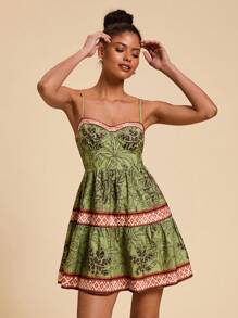 Travachic Vestido Estampado Mini com Alças Finas Tecido