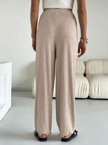 SHEIN Essnce Women Plain Color Casual Pants, Fashion Everyday Wear - Khaki - View 3