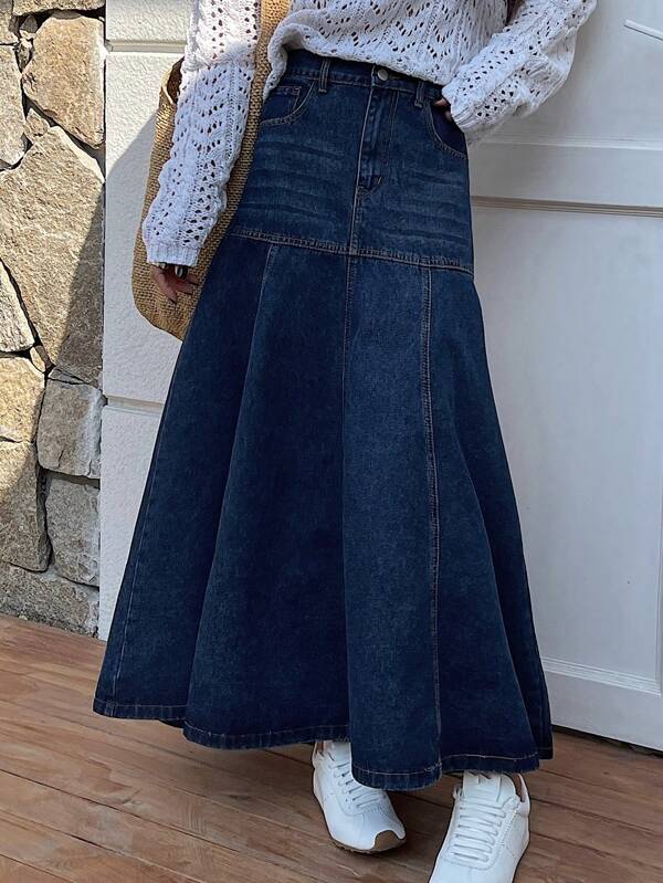 DAZY Women's Casual Denim Skirt With Pockets, A-Line
