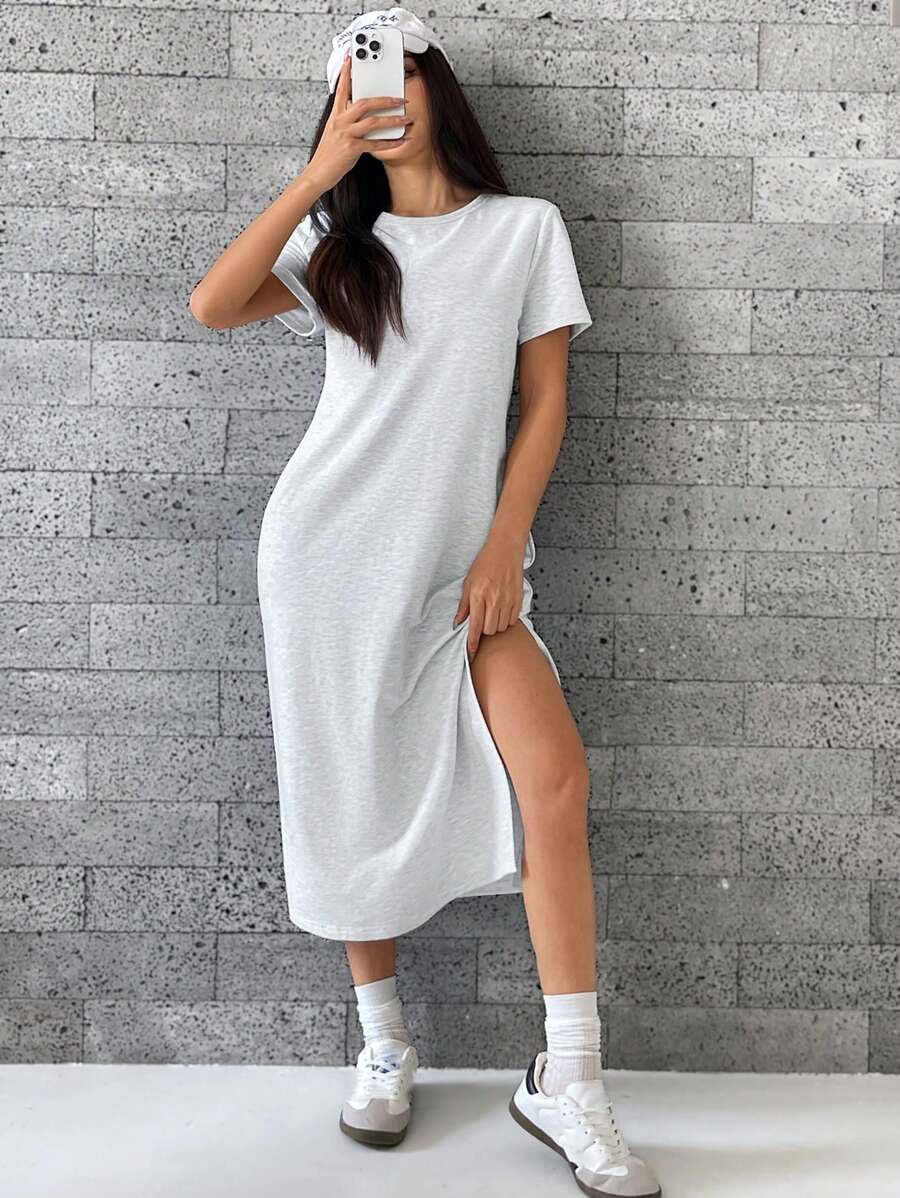 Muchica 女款白色针织短袖紧身连衣裙 - 淺灰色 - 查看 1