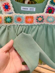SHEIN LMoss Kids LMoss 少女素色梭织吊带背心和宽松休闲长裤两件套姐妹装适合春夏季 - 綠色 - 查看 9