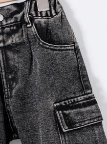 男孩幼儿宽松直筒双口袋洗水黑灰色牛仔裤，休闲百搭校园风格