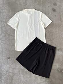 Manfinity Homme Bărbați 2buc/Set Tricou polo și pantaloni scurți în talie cu șnur de culoare contrastantă