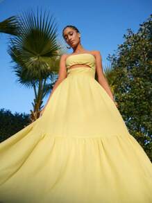 Travachic Vestido elegante de unicolor con diseño calado