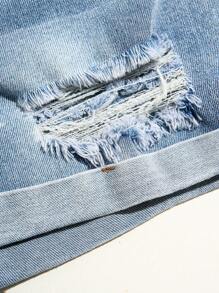 Tween Girls' New Y2K Casual Fitted Ripped Distressed Denim Shorts, Suitable For Daily Wear, Minimalist Fashion Versatile