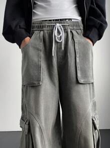 Manfinity EMRG Men's Light Blue Denim Cargo Baggy Jeans - Light Grey - View 5