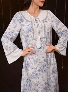 Al Najma Áo Kaftan dài truyền thống in hoa thanh lịch của Thổ Nhĩ Kỳ và Ả Rập dành cho nữ - Nhiều màu - Xem 1