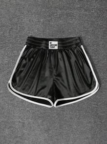 Muchica Black Woven Satin Contrast Trim Shorts - Black - View 5