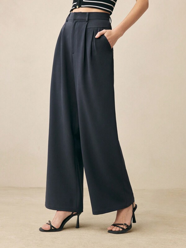 BizChic Grey Wide-Leg Office Ladies Pants, Women Spring/Summer Wide-Leg Trousers