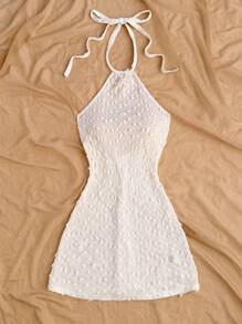 Soleia Women's Jacquard Lace-Up Backless Bodycon Dress,Summer Dresses For Women - White - View 5