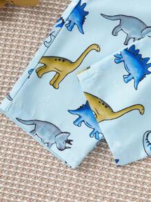 2pcs/Set Toddler Boys Cute Dinosaur Print Long Sleeve Top And Long Pants Home Outfit - Blue - View 5