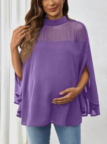 SHEIN Maternity Solid Color Stand Collar Bat-Wing Sleeve Loose Shirt